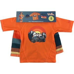 UV Skinz | Boy's Swim Suit Set | 2 Pieces | Orange | Truck Theme | Size 2